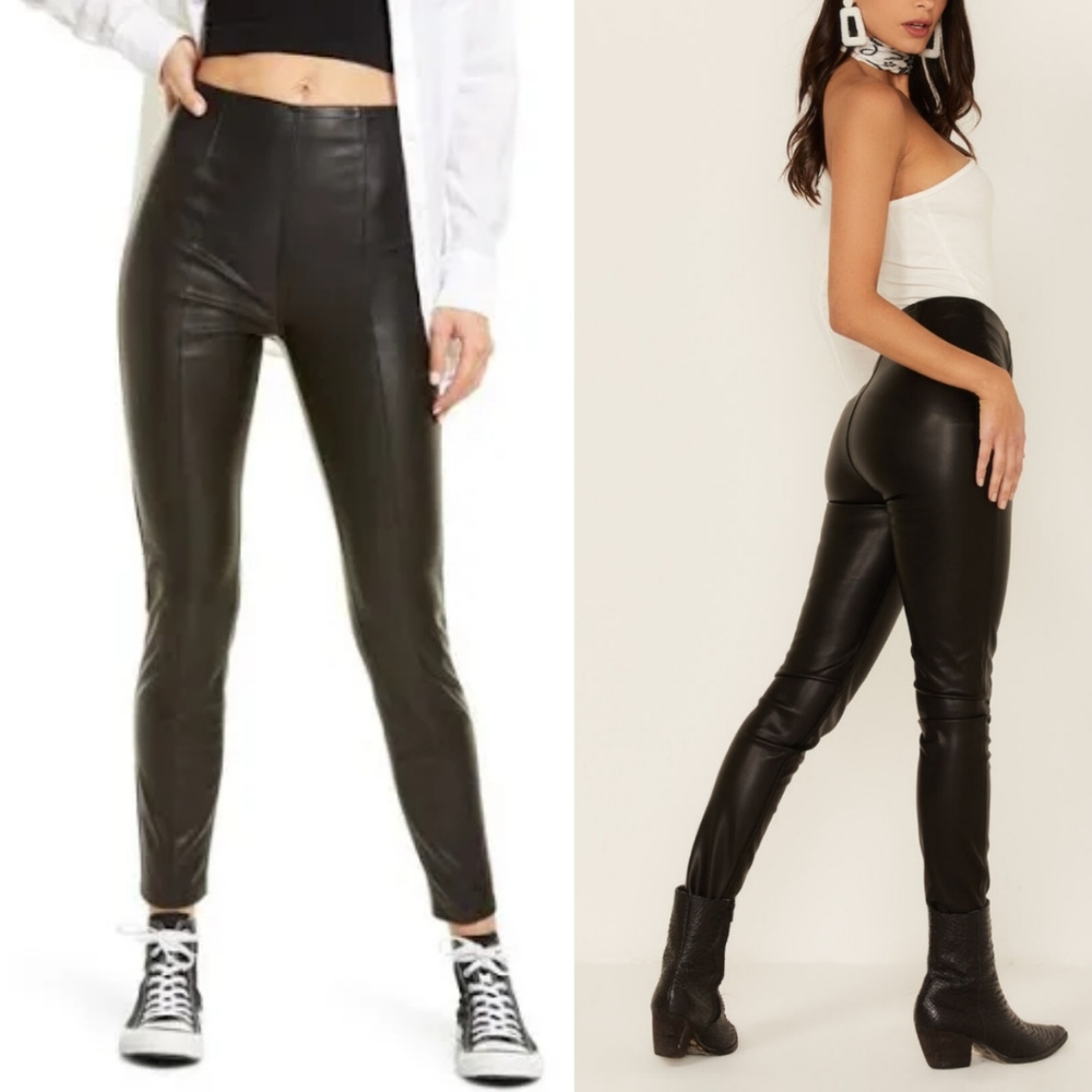 We the Free Spitfire Stacked Vegan Leather Black Skinny Pants Sz 26